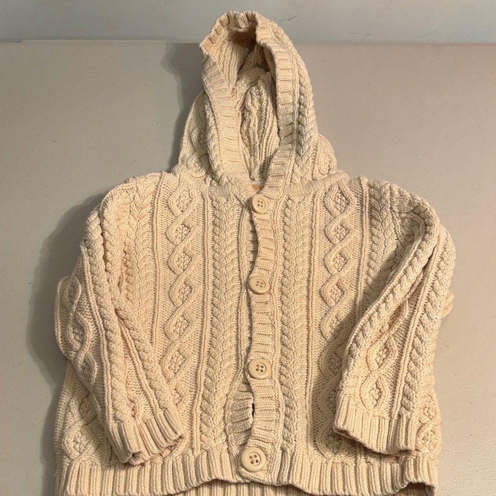 Gymboree Cream Cable Knit Hooded Sweater size 12-18 months 100 % cotton